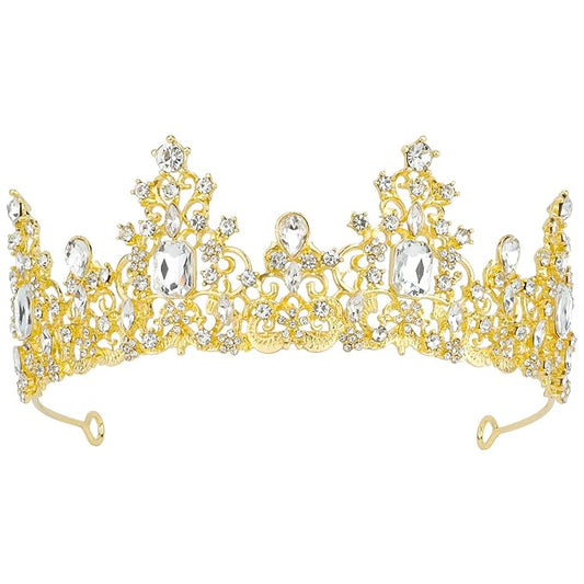 Didder Baroque Gold Crown for Princess, Bride, and Occasions - Tiara for Women, Girls, Wedding, Halloween, Christmas, Prom, Birthday Party
