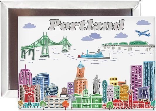 City Themed Artwork Magnet Collection by Beary Blu - Designed in The USA, Collectible Souvenirs Gifts 2.5" x 3.5" (Portland)