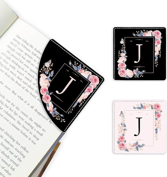2 Pack A-Z Leather Book Corner Bookmark, Durable Handmade Reading Accessories - Gifts for Readers, Women, Men, Teachers, Students J