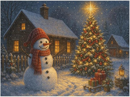 Christmas Tree Snowman 1000-Piece Wooden Jigsaw Puzzle, Festive Winter Puzzle, Cozy Christmas Scene, Indoor Entertainment, Family Game Night, Stress-Relief Fun