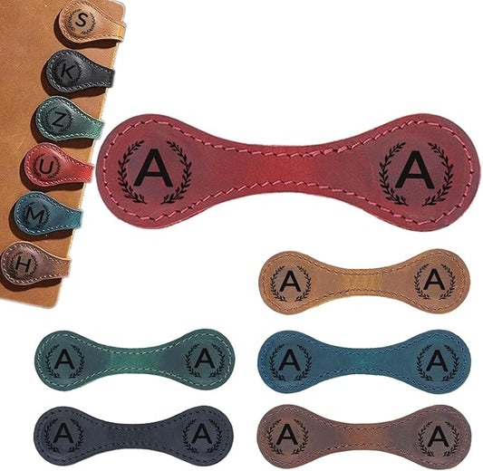 Magnetic Leather Bookmark with 26 Initial for Reading Women,Personalized Magnet Book Marks Gifts for Men,Book Lovers (Red, A)