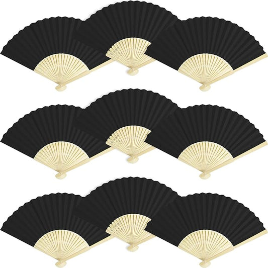 50 Pieces Paper Fans Paper Hand Fan Bamboo Folding Fan Handheld Fan Paper Folded Fan Paper Fan for Wedding Party and Home Decoration (Black)