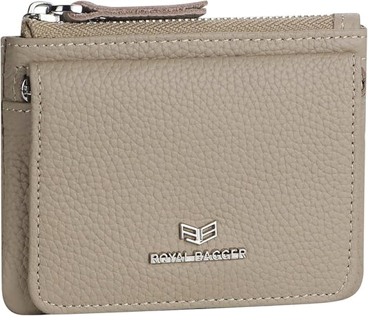 Royal Bagger Genuine Leather Women's Coin Purse - RFID Blocking Small Wallet, Casual Zipper Change Pouch for Daily Use 3200 (Elephant Grey)