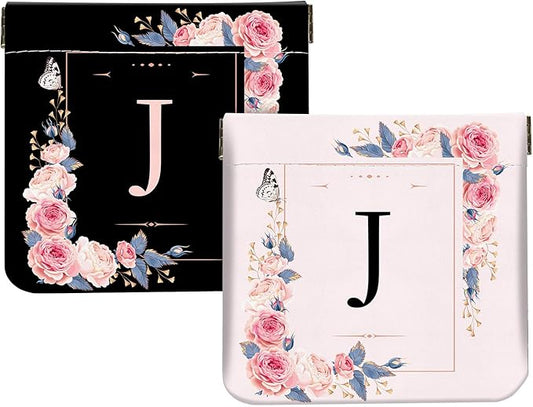 2Pcs Initial Letter PU Leather Small Squeeze Coin Purse Pouch Mini coin Bag Unique And Cute Wallet Cosmetic Bags For Women Girls Men Change Bag Letter J