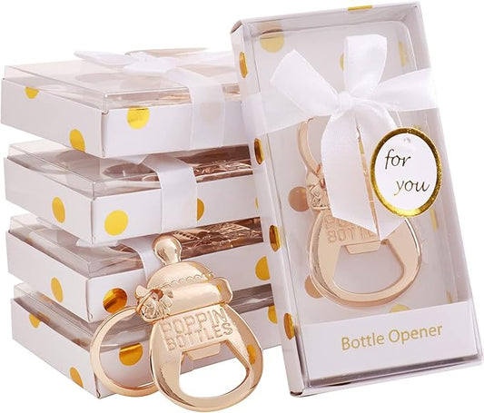 POPPIN BOTTLES 24 Pack Bottle Opener Favors for Guests, Boy or Girl Baby Shower Decoration Supplies (White)