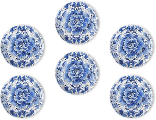 Fridge Magnets 6 Pcs Blue and White Flower Tapestry with Delicate Details Round Strong Magnetic Glass Small Refrigerator Magnet,Home Decoration for Office Whiteboard,Classroom,Cabinet and Dishwasher