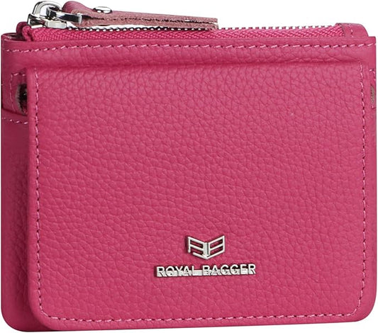 Royal Bagger Genuine Leather Women's Coin Purse - RFID Blocking Small Wallet, Casual Zipper Change Pouch for Daily Use 3200 (Rose)