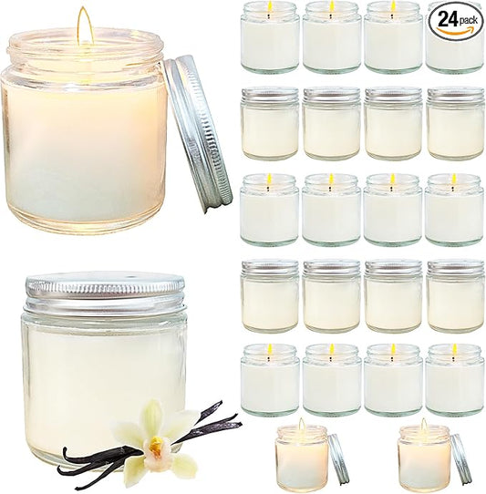 24 Pcs 4 Oz Mini Soy Candles,Vanilla Scented,Aromatherapy Candle,Bulk Candle Set，Great Stress Relieving Scented Candles for Girls as a Gift for Birthdays, Weddings and More!