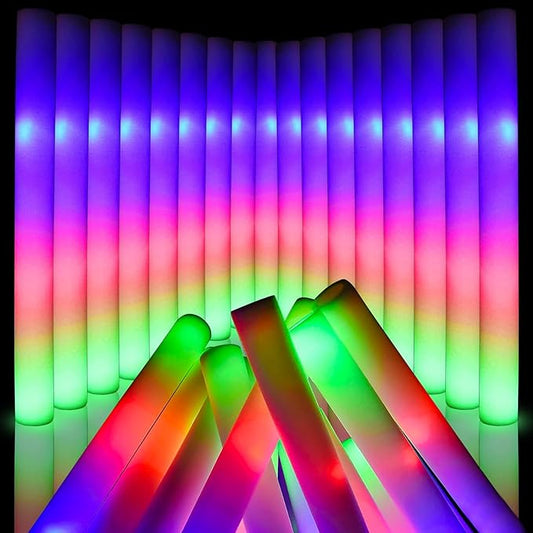 130 PCS LED Foam Glow Sticks Bulk, Glow in the Dark Party Supplies with 3 Modes Colorful Flashing, Neon Party Favors for Birthday, Wedding, Carnival, Concert, New Year