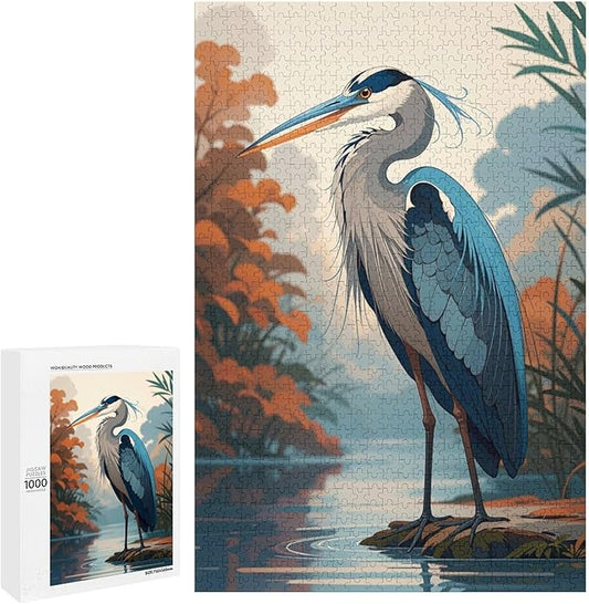 Jigsaw Puzzles for Adults 1000 Piece - Blue Heron On The Water Themed Wooden Puzzles Challenge Puzzles，Educational Games，Family Puzzles，Unique Gifts for Wall Art ，Funny Puzzles
