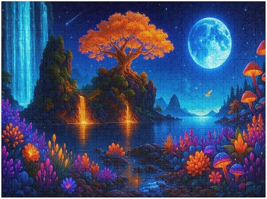 Meteor Shower and Moonlit Night 500-Piece Wooden Jigsaw Puzzle, Night Sky Puzzle, Meteor Shower Scene, Relaxing Indoor Activity, Family Game Night, Mindful Leisure