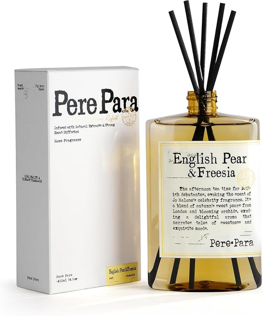 English Pear&Freesia Scent Premium Reed Diffuser Set - 400ml /13.53 fl.oz Scented Oil with 6 Sticks | Long-Lasting Fragrance for Home & Office | Luxury Gift