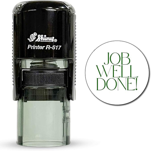 Shiny Job Well Done Teacher Stamp, Round Self Inking Stamp for Classroom, Green Ink