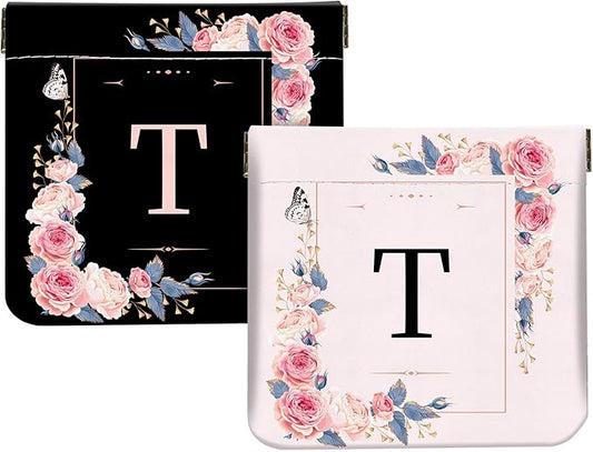 2Pcs Initial Letter PU Leather Small Squeeze Coin Purse Pouch Mini coin Bag Unique And Cute Wallet Cosmetic Bags For Women Girls Men Change Bag Letter T