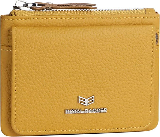 Royal Bagger Genuine Leather Women's Coin Purse - RFID Blocking Small Wallet, Casual Zipper Change Pouch for Daily Use 3200 (Yellow)