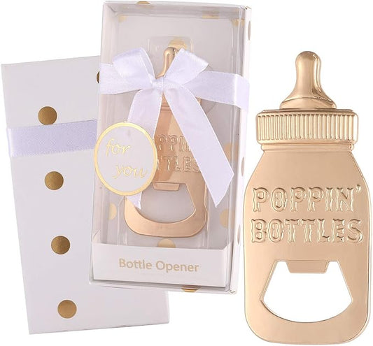24 Pack Bottle Opener Baby Shower Favor For Guest,Cute Poppin Bottle Shaped Bottle Opener Favors for Baby Shower Souvenir Supplies and Decorations For Boy or Girl (White, 24)