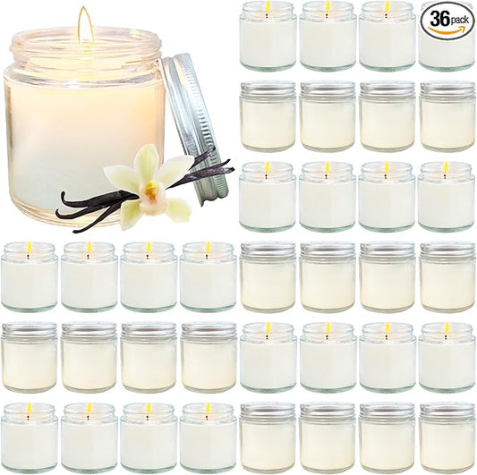 36 Pcs 4 Oz Mini Soy Candles,Vanilla Scented,Aromatherapy Candle,Bulk Candle Set，Great Stress Relieving Scented Candles for Girls as a Gift for Birthdays, Weddings and More!