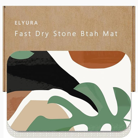 The Leaves Patterns Diatomite Stone Bath Mat Diatomaceous Earth Shower Mat Quick-Dry, Non-Slip, Easy to Clean for Bathroom Floor
