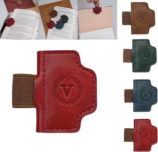 Personalized Magnetic Bygone Mark Bookmark with Pen Holder, 26 Letters Name Initial Custom Leather Book Mark for Women, Gifts for Book Lovers and Readers (Red,V)
