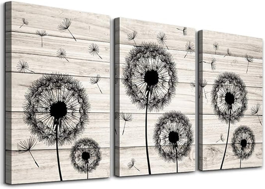 Wall Decor For Living Room Canvas Wall Art For Bedroom Fashion Wall Decorations For Kitchen Abstract Paintings Office Canvas Art Black Dandelion Flowers Hang Pictures Artwork Home Decoration 3 Pieces