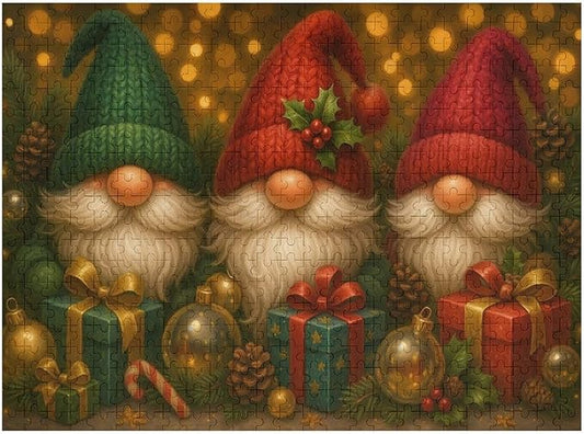 The Joyful Christmas Gnome 500-Piece Wooden Jigsaw Puzzle, Christmas Spirit Puzzle, Fun Winter Activity, Holiday Decoration, Family Entertainment, Relaxing Puzzle Challenge