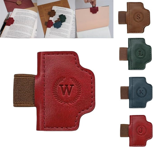 Personalized Magnetic Bygone Mark Bookmark with Pen Holder, 26 Letters Name Initial Custom Leather Book Mark for Women, Gifts for Book Lovers and Readers (Red,W)