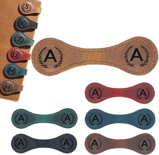 Magnetic Leather Bookmark with 26 Initial for Reading Women,Personalized Magnet Book Marks Gifts for Men,Book Lovers (Light Brown, A)