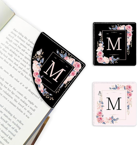 2 Pack A-Z Leather Book Corner Bookmark, Durable Handmade Reading Accessories - Gifts for Readers, Women, Men, Teachers, Students M