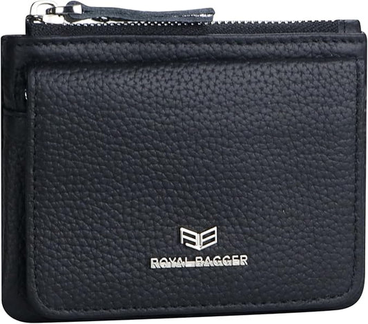 Royal Bagger Genuine Leather Women's Coin Purse - RFID Blocking Small Wallet, Casual Zipper Change Pouch for Daily Use 3200 (Black)