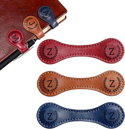 3PCS Personalized Magnetic Leather Bookmark, 26 Letters Custom Bookmarks, Customized Engraved Name Initial Book Mark for Book Lovers Readers Teachers Women Men, Z