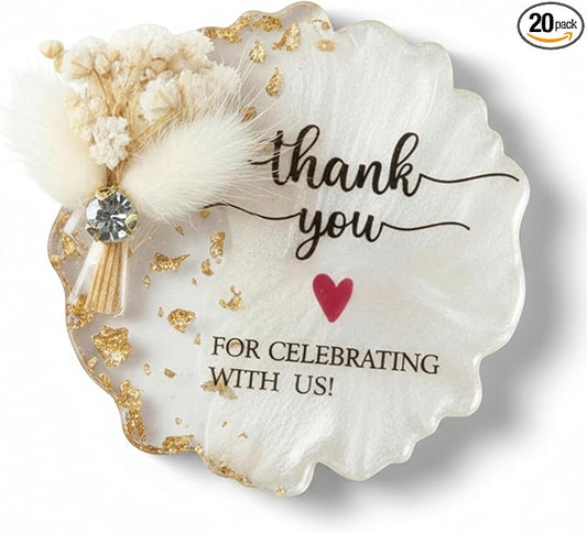 20 Pcs Magnet Wedding Favors for Guests Bulk Crystal Resin Fridge Magnet Souvenirs Gifts with Dry Flowers Thank You Text for Wedding Engagement Bridal Baby Shower