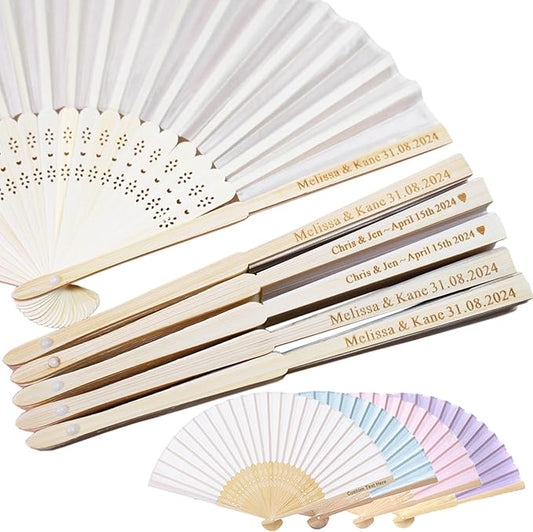 90 Set Personalized Cream Wedding Fans for Guests Bulk, Custom Engraved Summer Wedding Fans, Silk Hand Fans Handheld Folded Fan Baby Shower Favors for Bridal Bridesmaid Gift Church Dancing Party