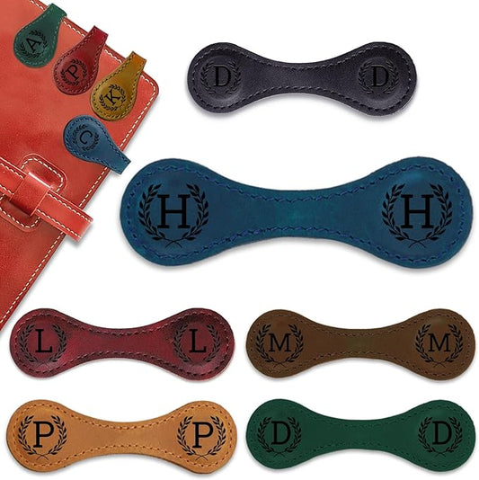 Personalized Magnetic Leather Bookmark - 26 Letters Vintage Engraved Book Marks,Custom Bookmark with Initial,Bookmarks for Women,Reading,Book Lovers (Blue, H)