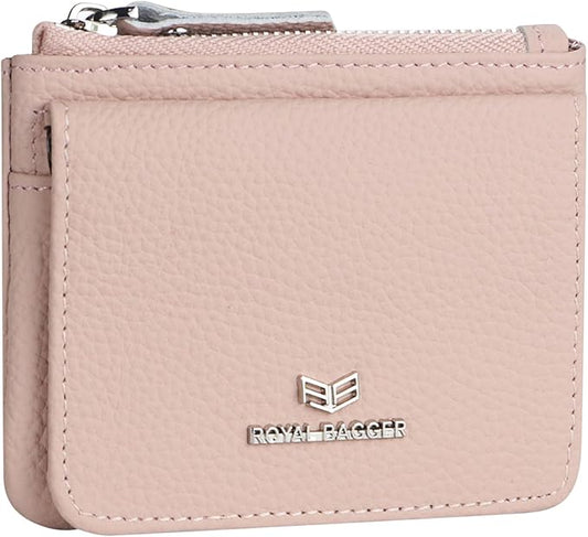 Royal Bagger Genuine Leather Women's Coin Purse - RFID Blocking Small Wallet, Casual Zipper Change Pouch for Daily Use 3200 (Light Pink)