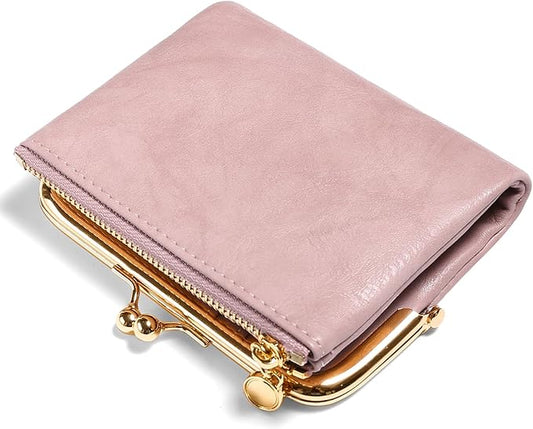 Wallet Women Small RFID Blocking Bifold Leather Wallets for Women Vintage Coin Purse With Zipper and Kiss Lock