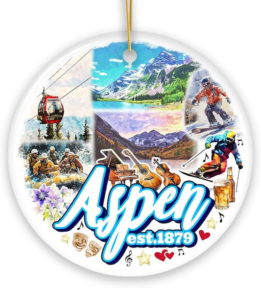 Adventurous Aspen Colorado Ornament, Snow Mountains, Nature Traveler and Skiing Vacation Souvenir (Circle)