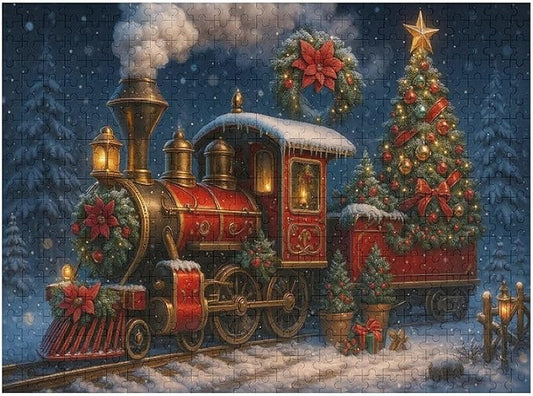 Christmas Train Christmas Tree 1000-Piece Wooden Jigsaw Puzzle, Holiday Train Puzzle, Christmas Tree Scene, Family Entertainment, Indoor Fun, Mindful Leisure Activity