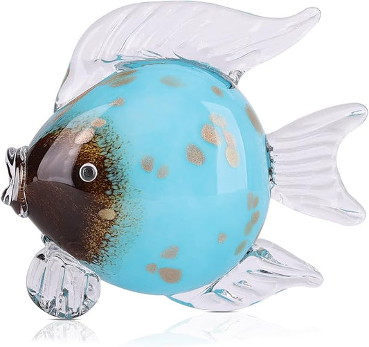 QIANLING Glass Fish Figurines - Coastal Home Decor, Modern Ocean Centerpieces for Living Room, Dining Area, Bathroom, Office, Coffee Table, Beach House, Nautical, Seaside, Entrance, Shelf Display