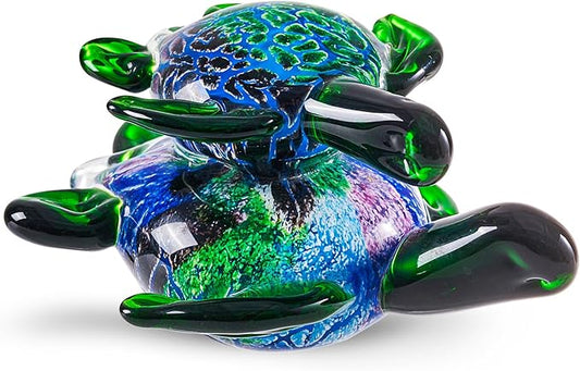 EUSTUMA Hand Blown Glass Sea Turtle with Babies Figurines,Sea Animal Ornament for Home Decor,Sea Animals Collection for Birthday Gift,Glass Tortoise Sculpture