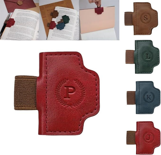 Personalized Magnetic Bygone Mark Bookmark with Pen Holder, 26 Letters Name Initial Custom Leather Book Mark for Women, Gifts for Book Lovers and Readers (Red,P)