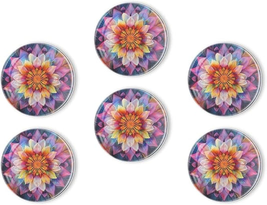 Fridge Magnets 6 Pcs Spiritual Print of Mandala Flower Round Strong Magnetic Glass Small Refrigerator Magnet,Home Decoration for Office Whiteboards,Classrooms,Cabinet and Dishwasher