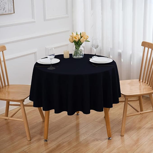 6 Pack Black 60 Inch Round Tablecloths for 6 Foot Rectangle Tables. Stain and Winkle Resistant Polyester Washable Table Cloths for Parties Wedding Dining