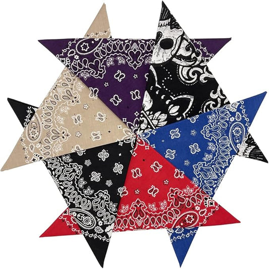 6 Pack 12 Pack Bandanas 2 Sides Printed 22inch Unisex Cowboy Kerchiefs