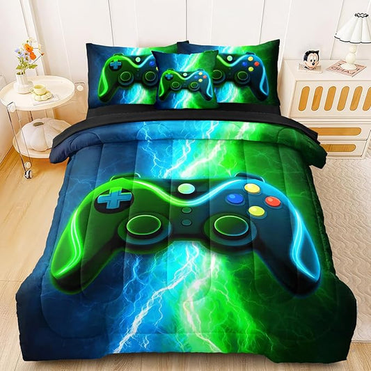 Full Gamer Bedding Sets for Boys Teen, 4 Pcs Full Size Gaming Comforter Set for Boys Full Szie Bedding Set