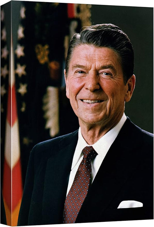 wall26 Canvas Print Wall Art Portrait of President Ronald Reagan People Pop Culture Historical Realism Famous Closeup Colorful Multicolor Classical for Living Room, Bedroom, Office - 16"x24"