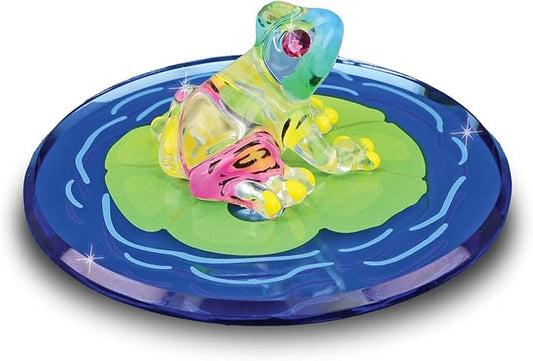 Glass Baron Frog on Lily Pad Glass Figurine, Hand Blown & Sculpted with Austrian Crystal Accents & Airbrushed Glass, Beveled Mirror Base, Collectible Ornament for Home Decor Table Centerpiece