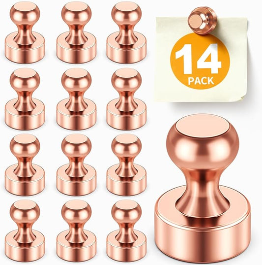 FINDMAG Fridge Magnets, Strong Neodymium White Board Magnets, Small Rose Gold Refrigerator Magnet Adults, Decorative Magnetic Push Pins for Classroom, Office, Kitchen Accessories, Home Decor, 14 Pack