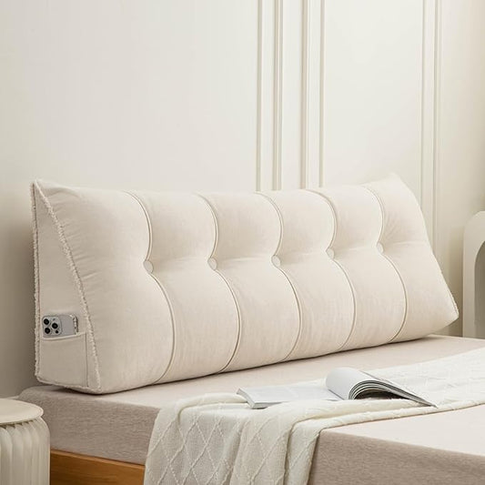 Headboard Pillow Twin, Chenille Triangular Wedge Pillow Headboard Twin Size, Reading Setting Backrest Daybed Pillows for Bed Sofa with Removable Coverr, Beige