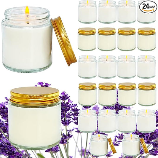 24 Pcs 4 Oz Mini White Soy Candles,Lavender Scented Candles Set,Bulk Aromatherapy Candle,Great Stress Relieving Scented Candle for Girls as a Gift for Birthdays, Weddings and More!