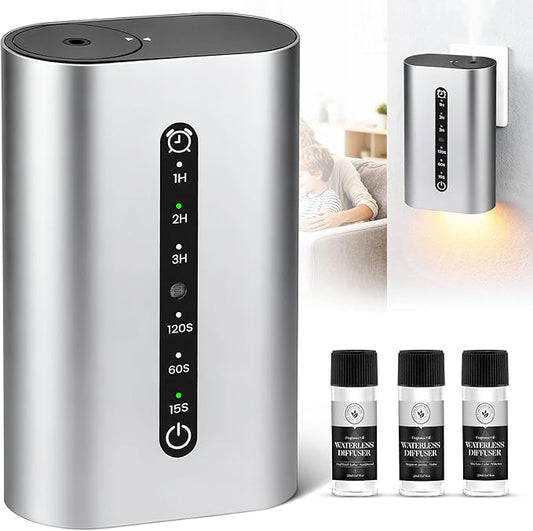 Smart Plug-in Scent Diffuser Set, Waterless Scent Diffusers Home, Cold Air Mist, Timer Control, and 3 Mist Intensity Settings, Suitable for Home, Office, and Small Spaces,White